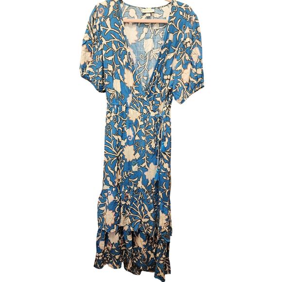 Knox Rose LARGE Blue Floral Wrap Dress EUC - Picture 1 of 5